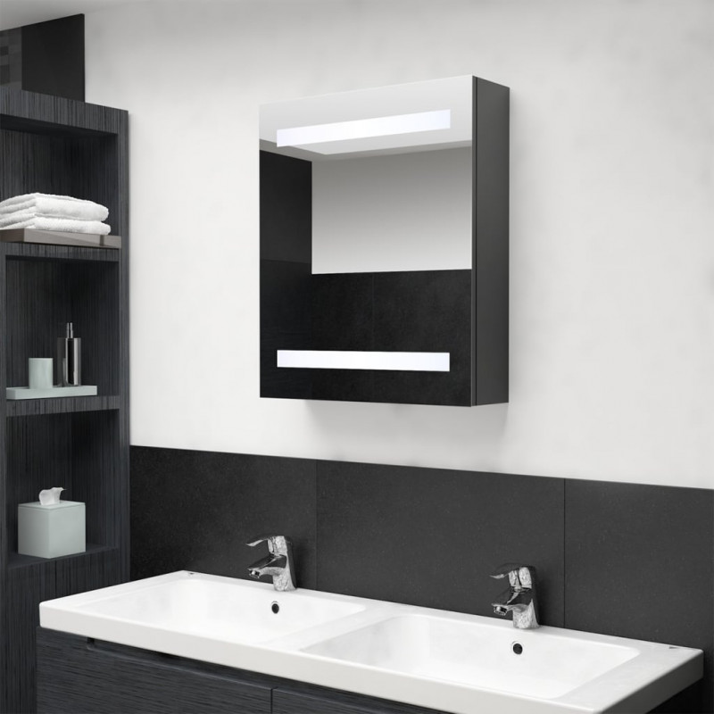 Szafka łazienkowa z lustrem i LED, szara, 50x14x60 cm