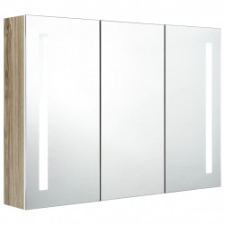 Szafka łazienkowa z lustrem i LED, 89x14x62 cm, biało-dębowa