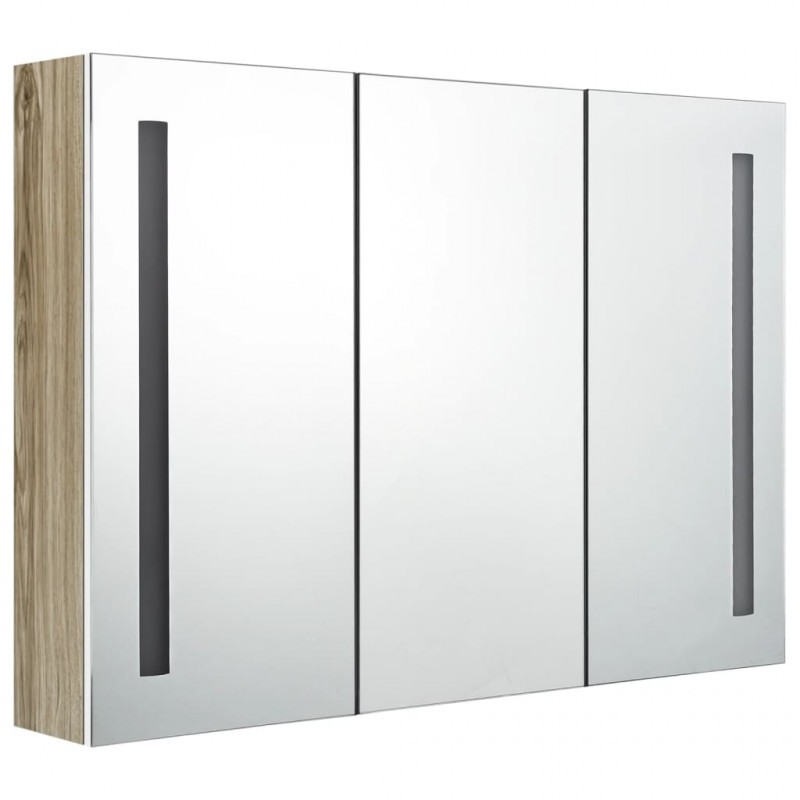 Szafka łazienkowa z lustrem i LED, 89x14x62 cm, biało-dębowa