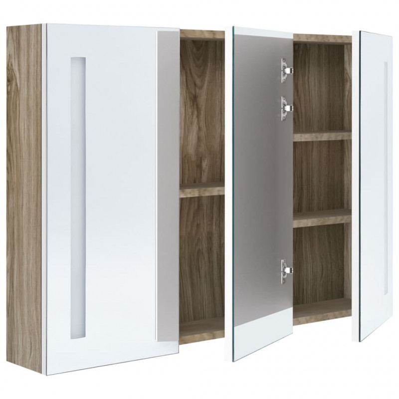 Szafka łazienkowa z lustrem i LED, 89x14x62 cm, biało-dębowa