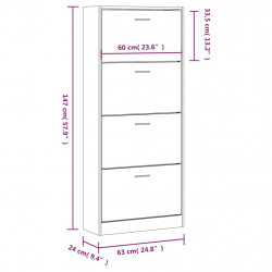Szafka na buty, biały, 63x24x147 cm, materiał drewnopochodny