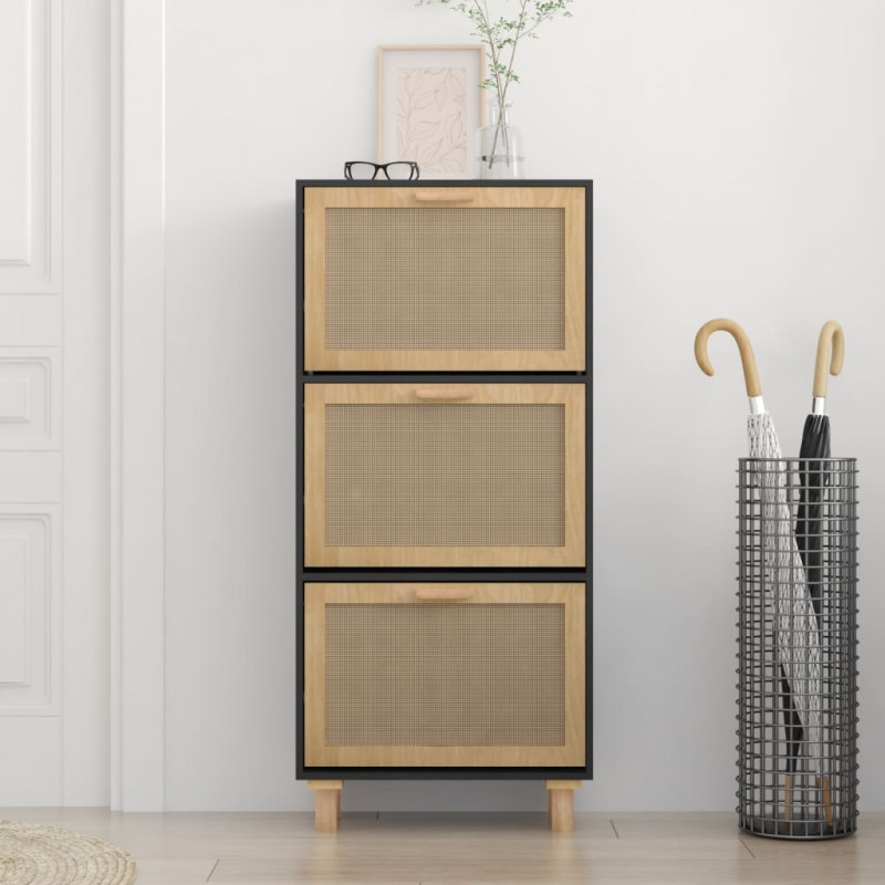 Szafka na buty, czarna, 52x25x115 cm, materiał drewnopochodny