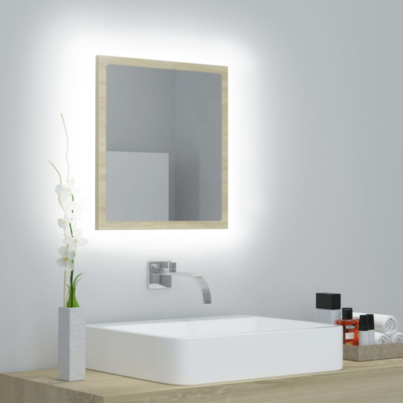 Lustro łazienkowe LED, kolor dąb sonoma, 40x8,5x37 cm, akryl