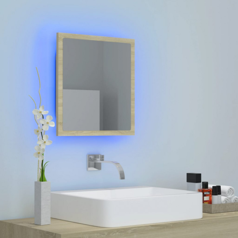 Lustro łazienkowe LED, kolor dąb sonoma, 40x8,5x37 cm, akryl