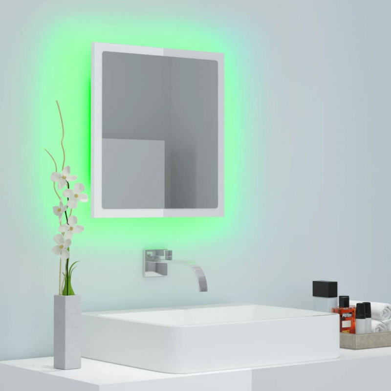 Lustro łazienkowe LED, wysoki połysk, białe, 40x8,5x37cm, akryl