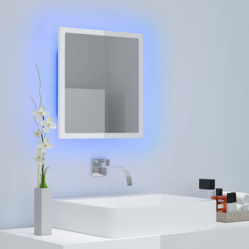 Lustro łazienkowe LED, wysoki połysk, białe, 40x8,5x37cm, akryl