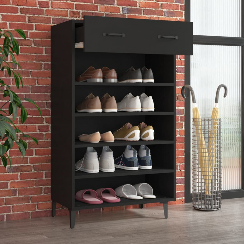 Szafka na buty, czarna, 60x35x105 cm, materiał drewnopochodny
