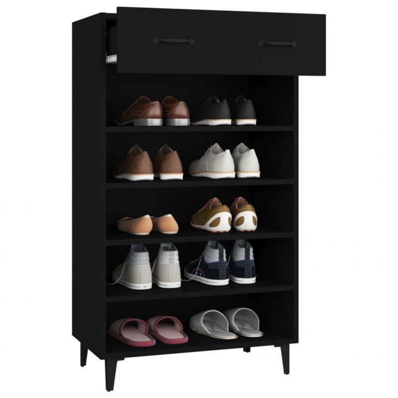 Szafka na buty, czarna, 60x35x105 cm, materiał drewnopochodny