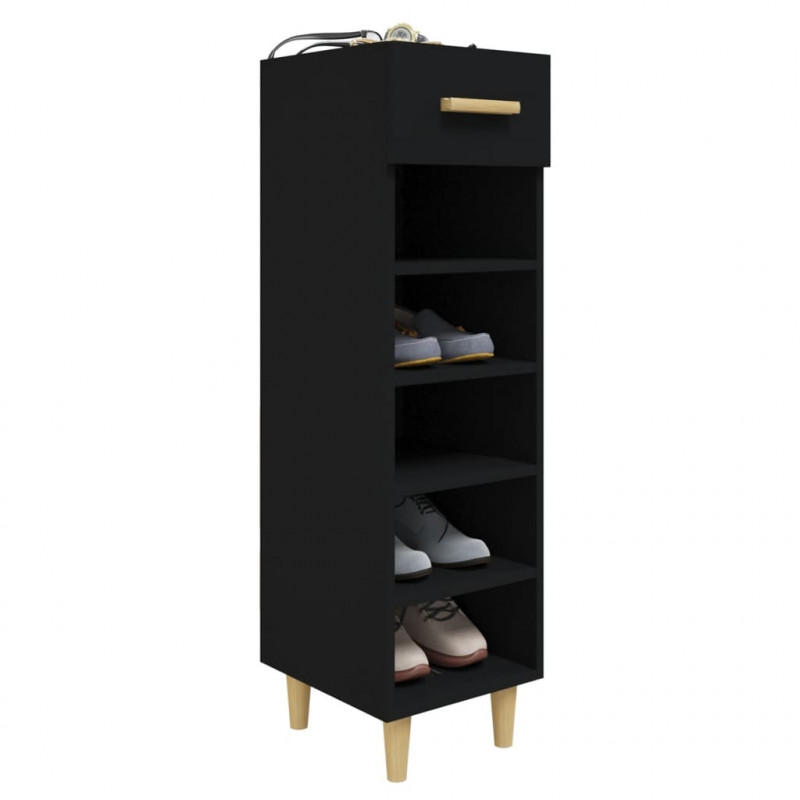 Szafka na buty, czarna, 30x35x105 cm, materiał drewnopochodny