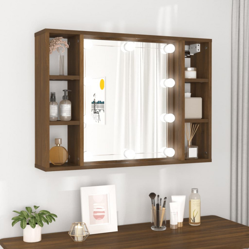 Szafka z lustrem i oświetleniem LED, brązowy dąb, 76x15x55 cm