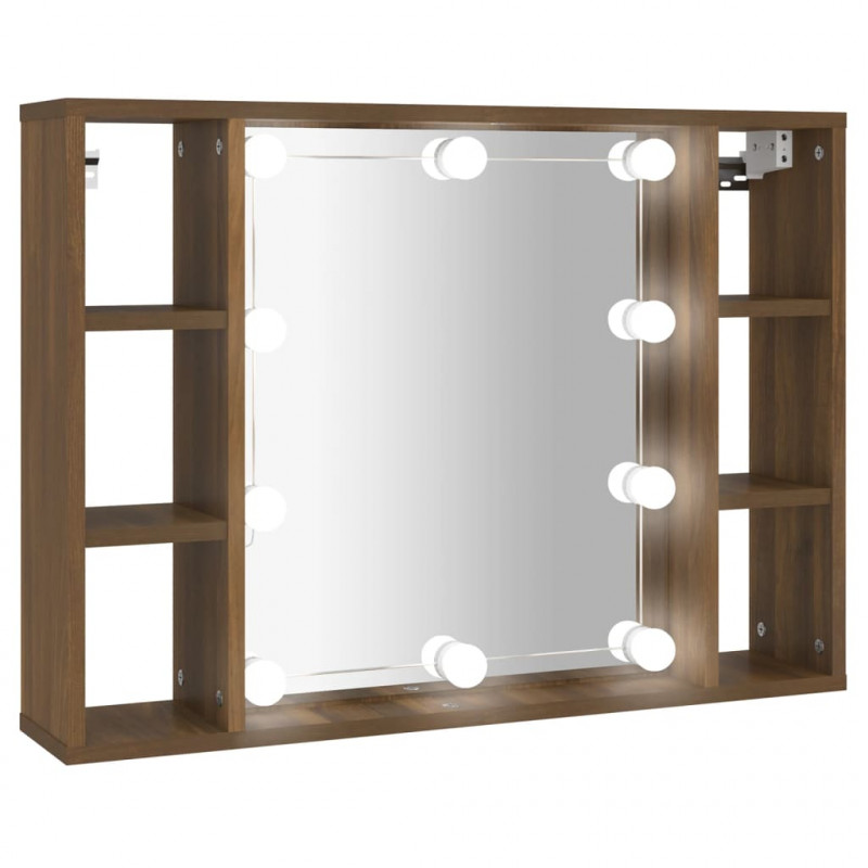 Szafka z lustrem i oświetleniem LED, brązowy dąb, 76x15x55 cm