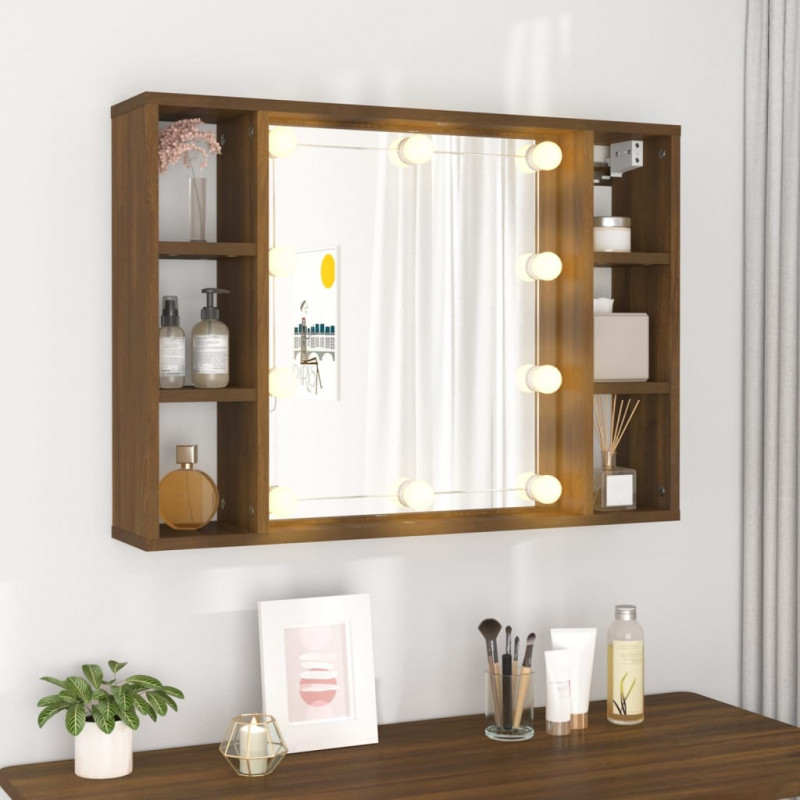 Szafka z lustrem i oświetleniem LED, brązowy dąb, 76x15x55 cm