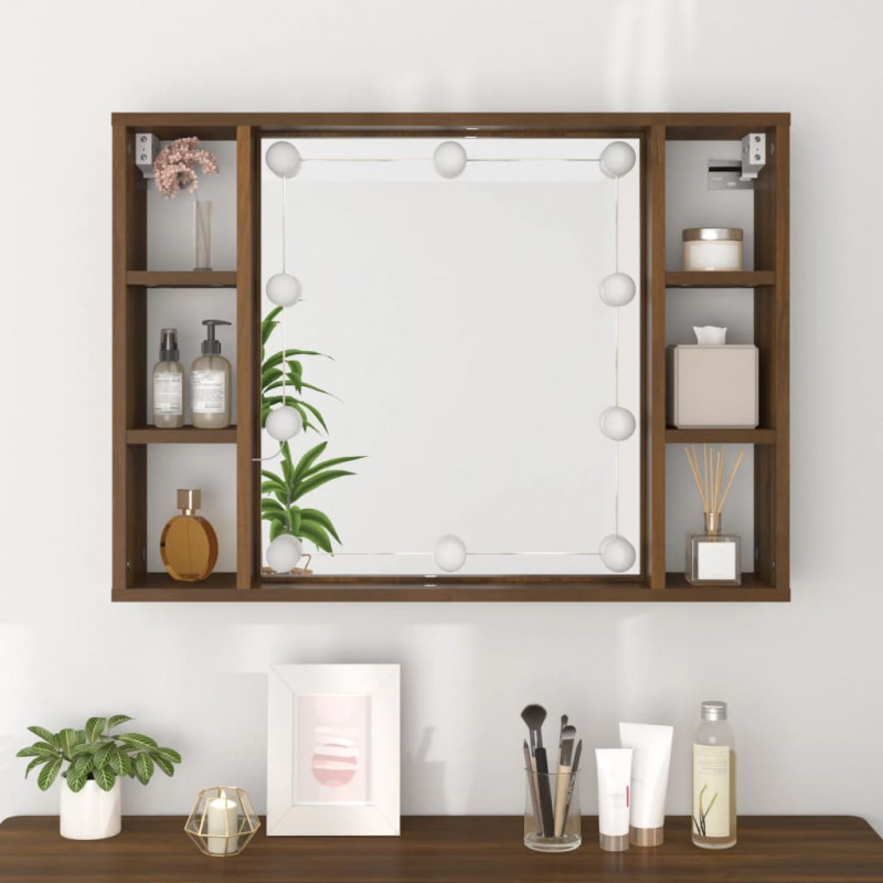Szafka z lustrem i oświetleniem LED, brązowy dąb, 76x15x55 cm
