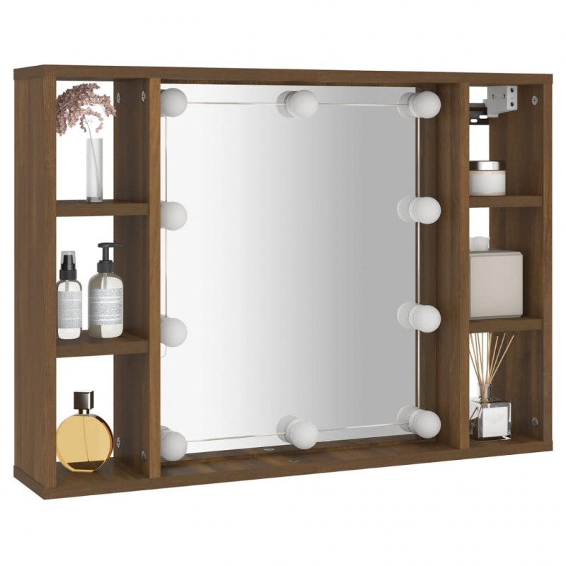 Szafka z lustrem i oświetleniem LED, brązowy dąb, 76x15x55 cm