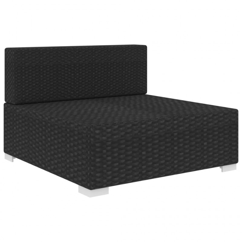 Środkowa sofa z poduszką, 1 szt., polirattan, czarna