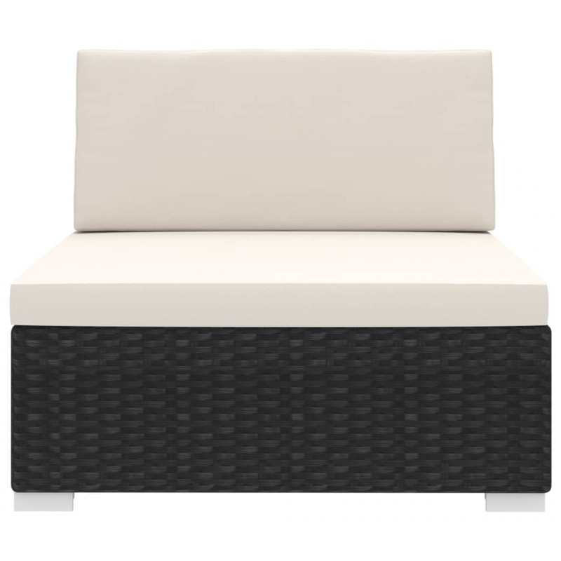 Środkowa sofa z poduszką, 1 szt., polirattan, czarna