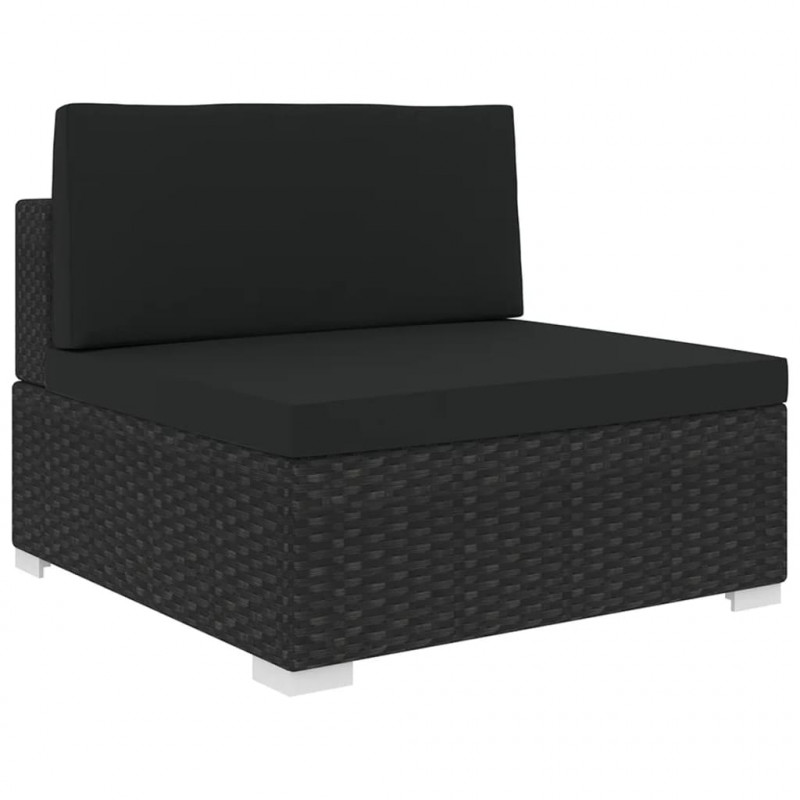 Środkowa sofa z poduszką, 1 szt., polirattan, czarna