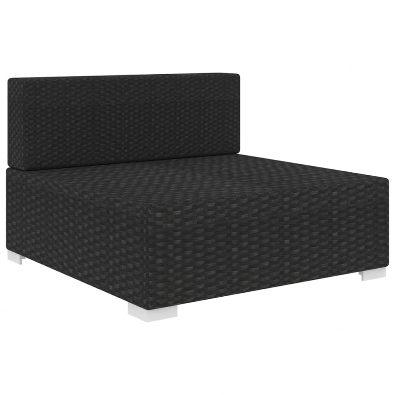 Środkowa sofa z poduszką, 1 szt., polirattan, czarna