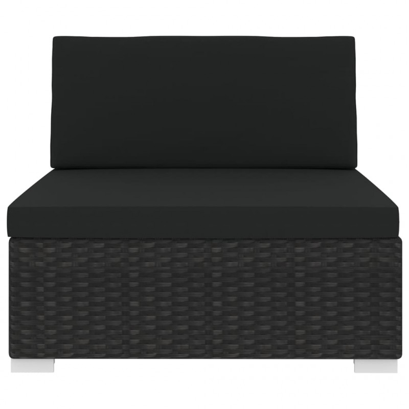 Środkowa sofa z poduszką, 1 szt., polirattan, czarna