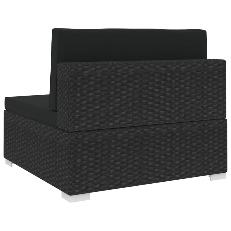 Środkowa sofa z poduszką, 1 szt., polirattan, czarna