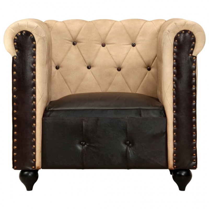 Fotel Chesterfield, brązowy, skóra naturalna