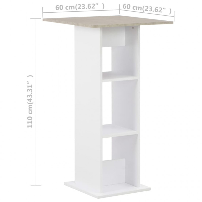 Stolik barowy, biel i kolor betonu, 60 x 60 x 110 cm