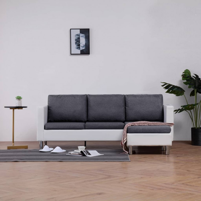 3-osobowa sofa z poduszkami, biała, sztuczna skóra
