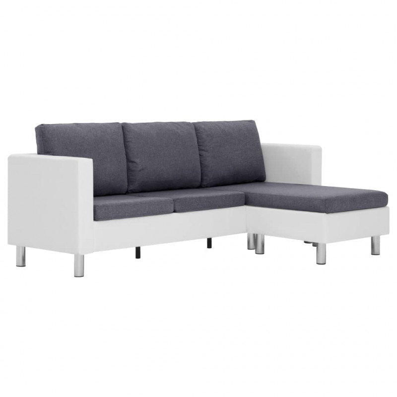 3-osobowa sofa z poduszkami, biała, sztuczna skóra