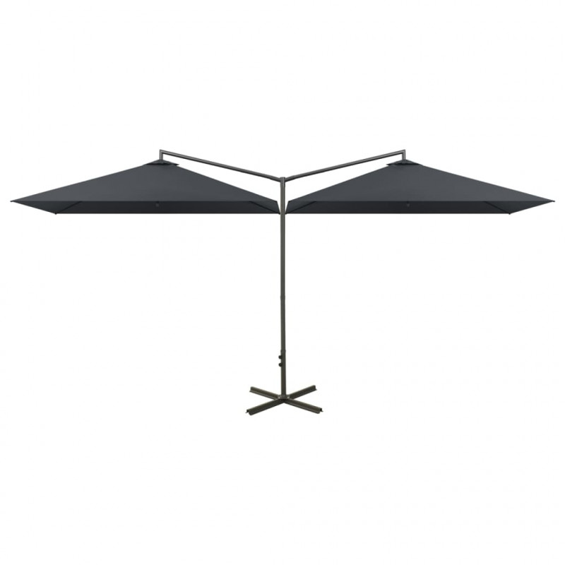 Podwójny parasol ogrodowy, stalowy słupek, antracyt, 600x300 cm