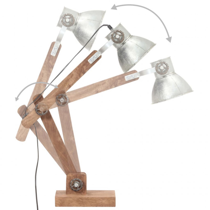 Industrialna lampa stołowa, srebrna, okrągła, 58x18x90 cm, E27
