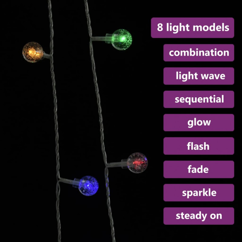 Lampki świąteczne, 20 m, 200 kolorowych diod LED, 8 funkcji