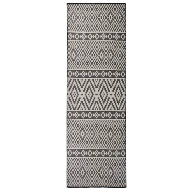 Dywan zewnętrzny o płaskim splocie, 80x250 cm, czarne pasy