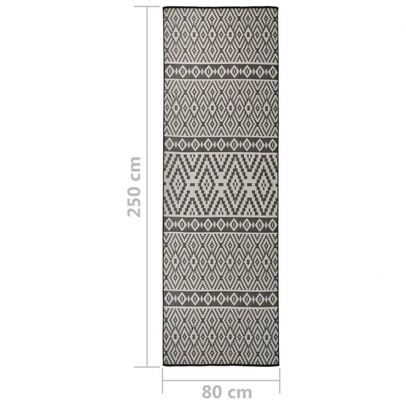 Dywan zewnętrzny o płaskim splocie, 80x250 cm, czarne pasy