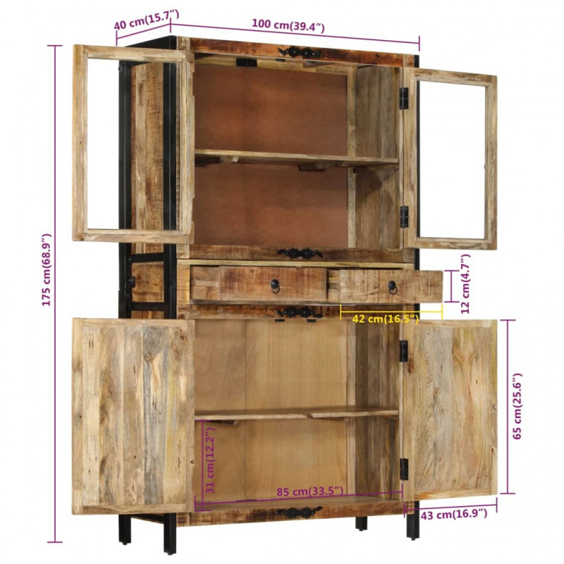 Kredens, 100x40x175 cm, surowe drewno mango