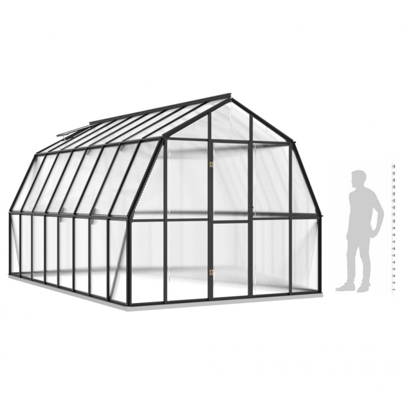 Szklarnia z ramą podstawy, antracytowa, 12,63 m², aluminiowa