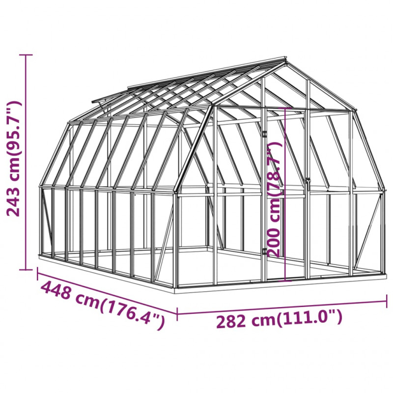 Szklarnia z ramą podstawy, antracytowa, 12,63 m², aluminiowa