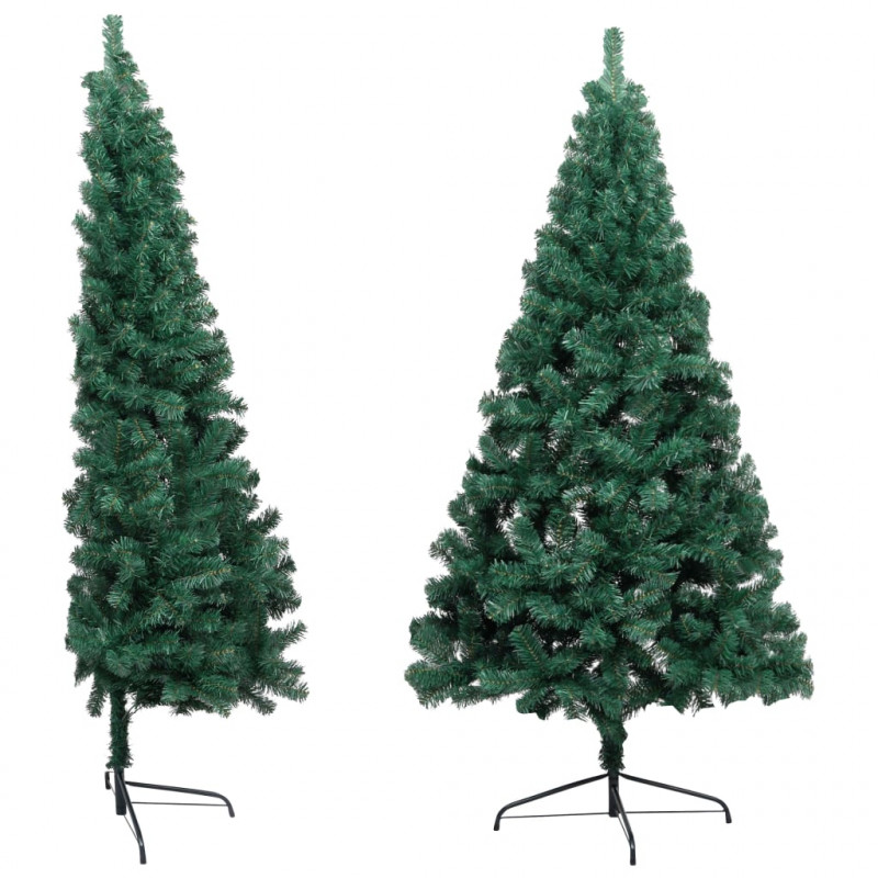 Choinka z lampkami i bombkami, połówka, zielona, 150 cm