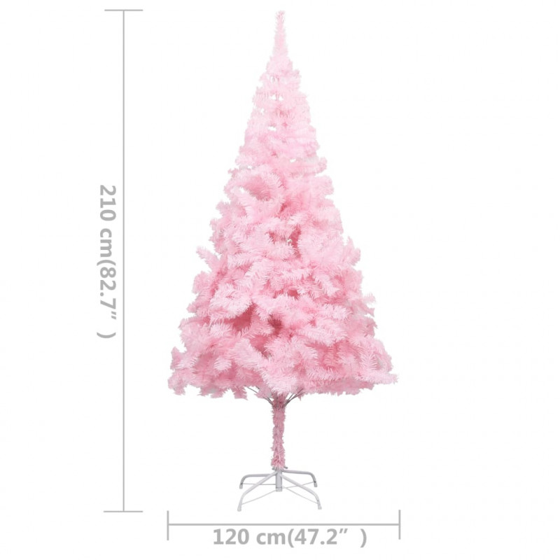 Sztuczna choinka z lampkami i bombkami, różowa, 210 cm, PVC