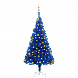 Sztuczna choinka z lampkami i bombkami, niebieska, 150 cm, PVC