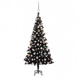 Sztuczna choinka z lampkami i bombkami, czarna, 120 cm, PVC