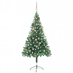 Sztuczna choinka z lampkami i bombkami, 150 cm, 380 gałązek