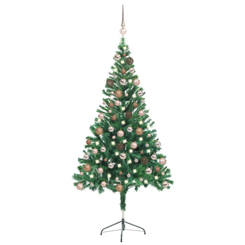 Sztuczna choinka z lampkami i bombkami, 150 cm, 380 gałązek