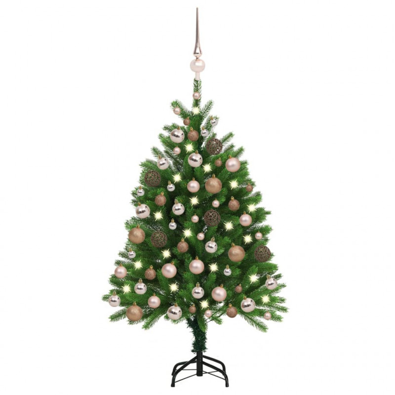 Sztuczna choinka z lampkami i bombkami, 120 cm, zielona