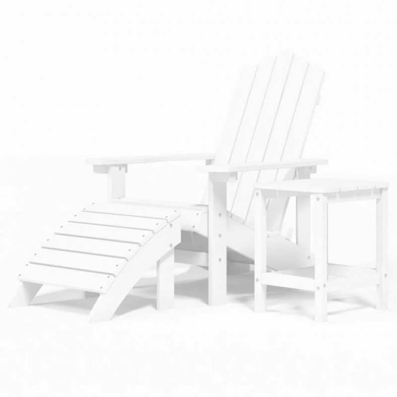 Krzesło Adirondack z podnóżkiem i stolikiem, HDPE, białe