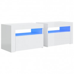 Szafki nocne z LED, 2 szt., białe z połyskiem, 60x35x40 cm