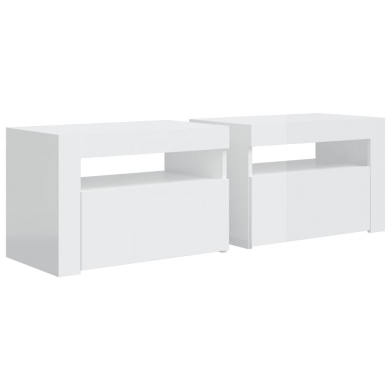 Szafki nocne z LED, 2 szt., białe z połyskiem, 60x35x40 cm