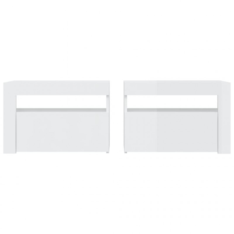 Szafki nocne z LED, 2 szt., białe z połyskiem, 60x35x40 cm