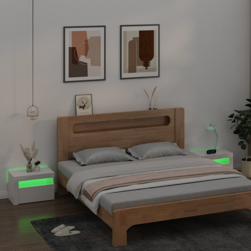 Szafki nocne z LED, 2 szt., białe z połyskiem, 60x35x40 cm