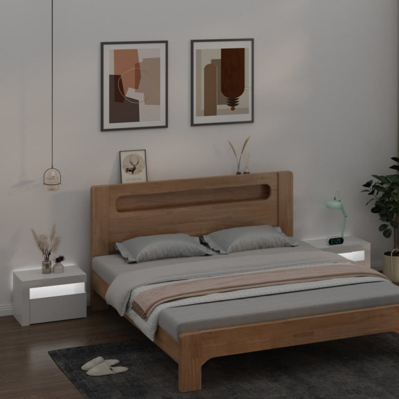 Szafki nocne z LED, 2 szt., białe z połyskiem, 60x35x40 cm