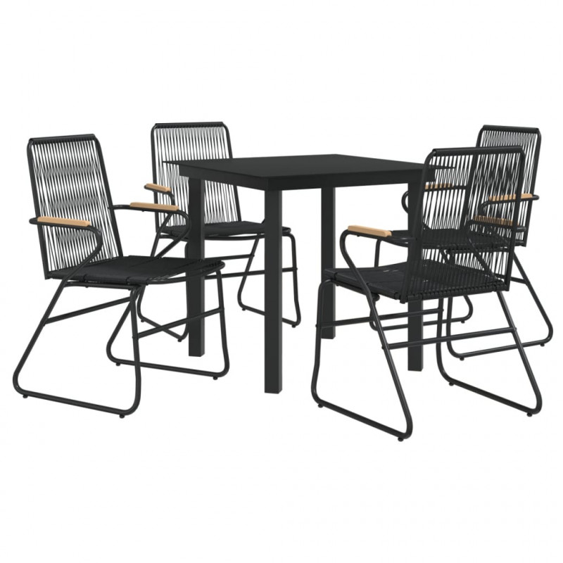 5-częściowy zestaw mebli ogrodowych, czarny, rattan PVC